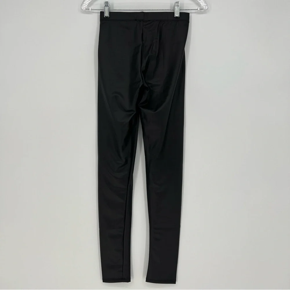 NEW White Birch Womens Juniors Leggings Faux Leather Black Stretch Runs Small - Picture 2 of 8